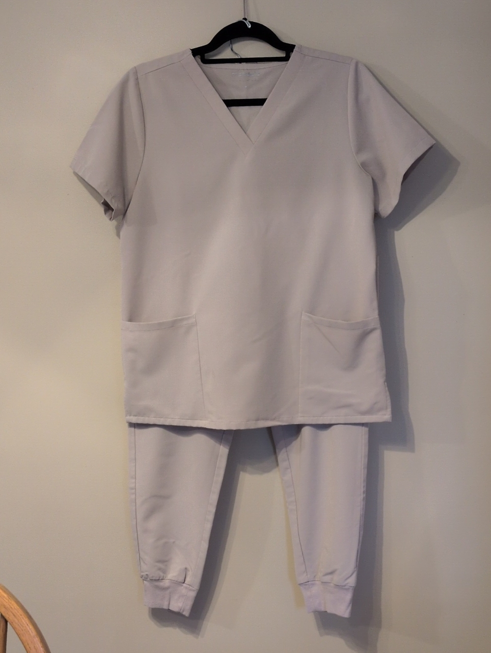 Mandala Women's V-Neck Scrub Top and Jogger Set - Khaki. Medium